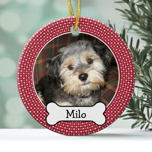 Ornement Rond En Céramique Photo pour animaux de compagnie avec os de chien -
