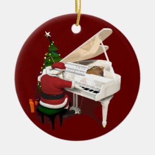 Ornement Rond En Céramique Pianiste du Père Noël