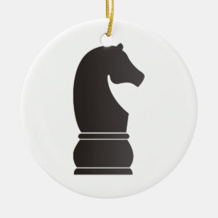Ornement Rond En Céramique Pièce d'échecs de chevalier noir