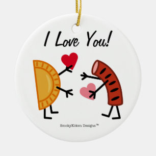 Ornement Rond En Céramique Pierogi et Kielbasa - je t'aime !