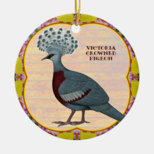 Ornement Rond En Céramique Pigeon Couronné Floral