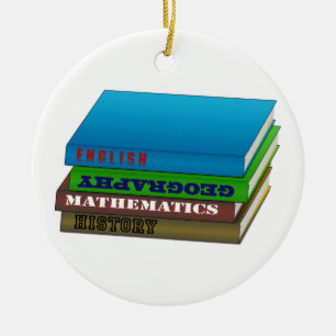 Ornement Rond En Céramique Pile de livres scolaires