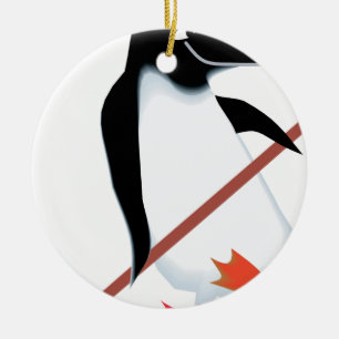 Ornement Rond En Céramique Pingouin d'hockey