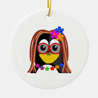 Ornement Rond En Céramique Pingouin hippie