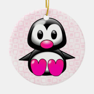 Ornement Rond En Céramique Pingouin rose mou