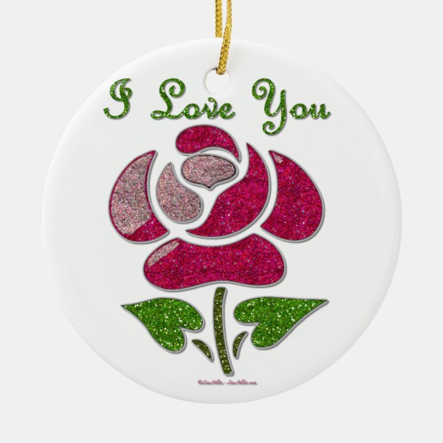 Ornement Rond En Céramique Pink Stencil Rose I Love You (Devant)