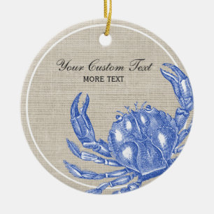 Ornement Rond En Céramique Plage nautique vintage fraîche de coutume de crabe