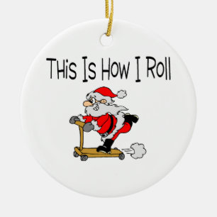 Ornement Rond En Céramique Planche à roulettes Père Noël