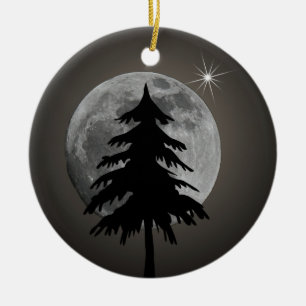 ORNEMENT ROND EN CÉRAMIQUE PLEINE LUNE ET ARBRE
