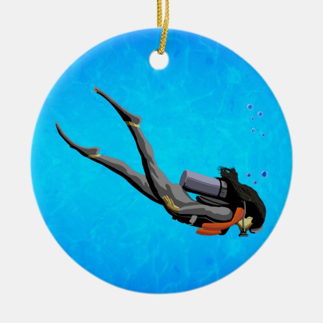 Ornement Rond En Céramique Plongée en SCUBA (Devant)