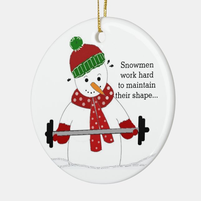 Ornement Rond En Céramique Poids Lifting Snowman (Gauche)