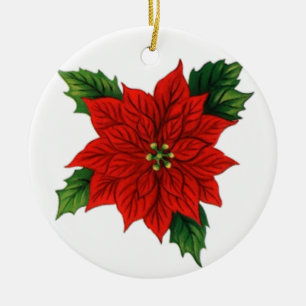 Ornement Rond En Céramique Poinsettia