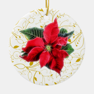Ornement Rond En Céramique Poinsettia