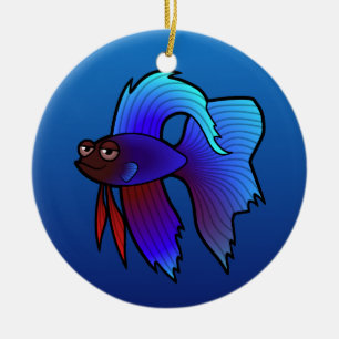 Ornement Rond En Céramique Poisson combattant cartoon / Poisson combattant si
