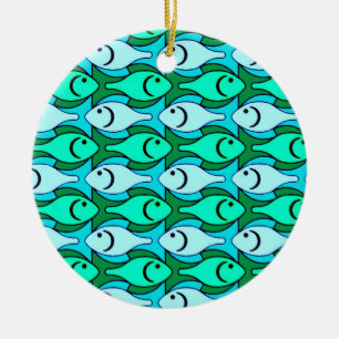 Ornement Rond En Céramique Poisson moderne du milieu du siècle, vert jade et 