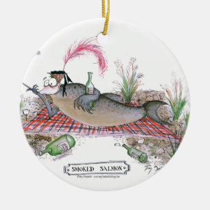 Ornement Rond En Céramique Poissons de saumon fumé, fernandes élégants