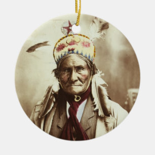 Ornement Rond En Céramique Portrait indien de Geronimo du Chef de Chiricahua