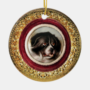 Ornement Rond En Céramique PORTRAITS DE CHIENS MINIATES Terre-Neuve