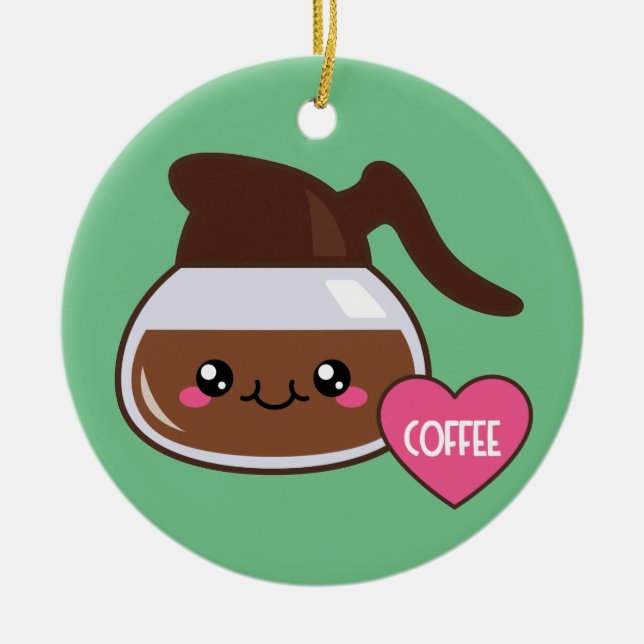 Ornement Rond En Céramique Pot de café d'Emoji (Devant)