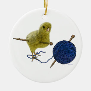 Ornement Rond En Céramique Poussin qui tricote l'ornement