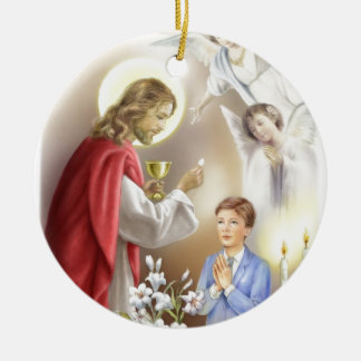 Ornement Rond En Céramique Premier garçon de sainte communion