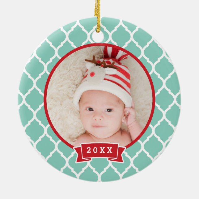 Ornement Rond En Céramique Premier Monogramme de Noël (Dos)