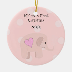 Ornement Rond En Céramique Premier Noël de bébé éléphant
