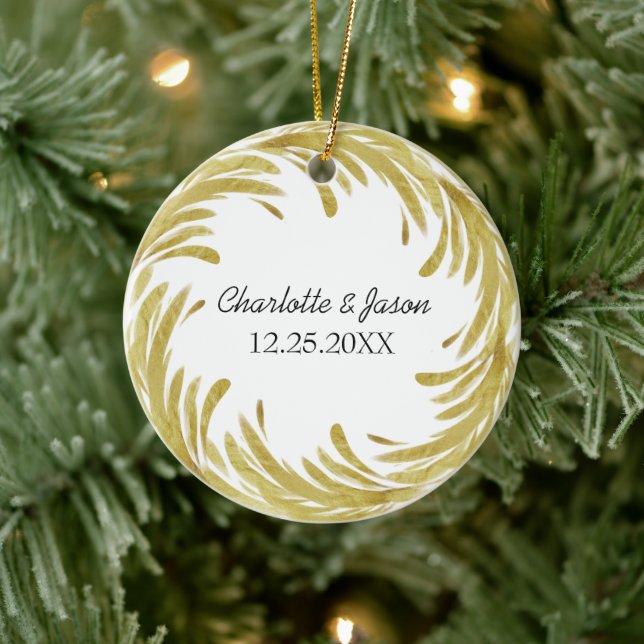 Ornement Rond En Céramique Premier Noël de couple Customisé (Arbre)