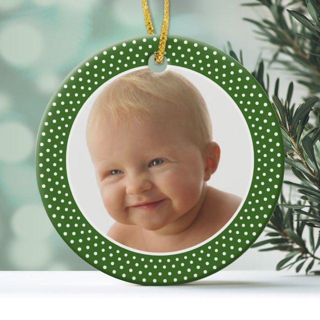 Ornement Rond En Céramique Premier Noël du bébé - CADRE PHOTO (Personalized Christmas Photo Ornament)