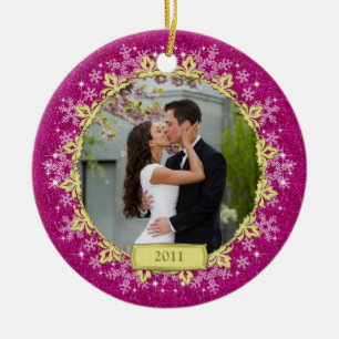Ornement Rond En Céramique Premier Noël ensemble Pink Snowflon photo
