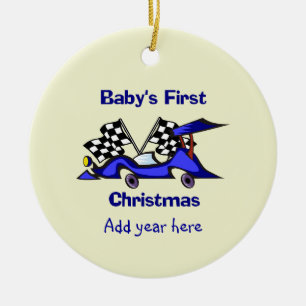 Ornement Rond En Céramique Premier Noël Racecar de Babys