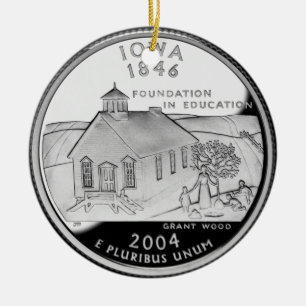 Ornement Rond En Céramique Quartier d'État de l'Iowa Reverse Side Faux