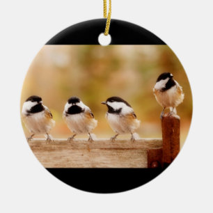 Ornement Rond En Céramique Quatre Chickadees mignons