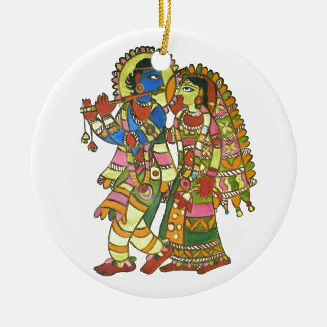 Ornement Rond En Céramique Radha Krishna (Devant)