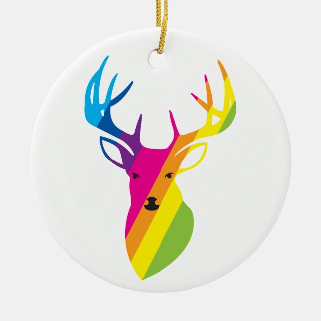 Ornement Rond En Céramique Rainbow Reindeer (Devant)