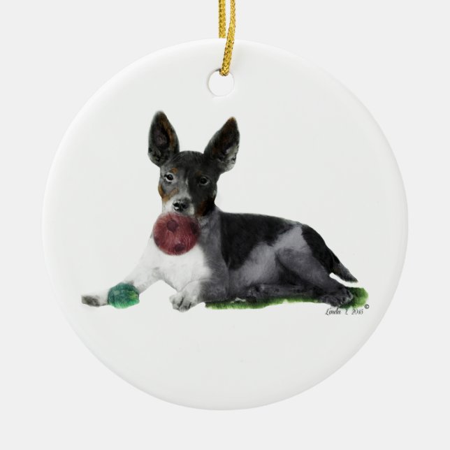 Ornement Rond En Céramique Rat terrier (Devant)