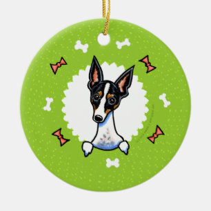 Ornement Rond En Céramique Rat Terrier Bones Christmas Wreath