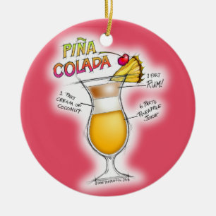 ORNEMENT ROND EN CÉRAMIQUE RECETTE DE PINA COLADA COCKTAIL ART