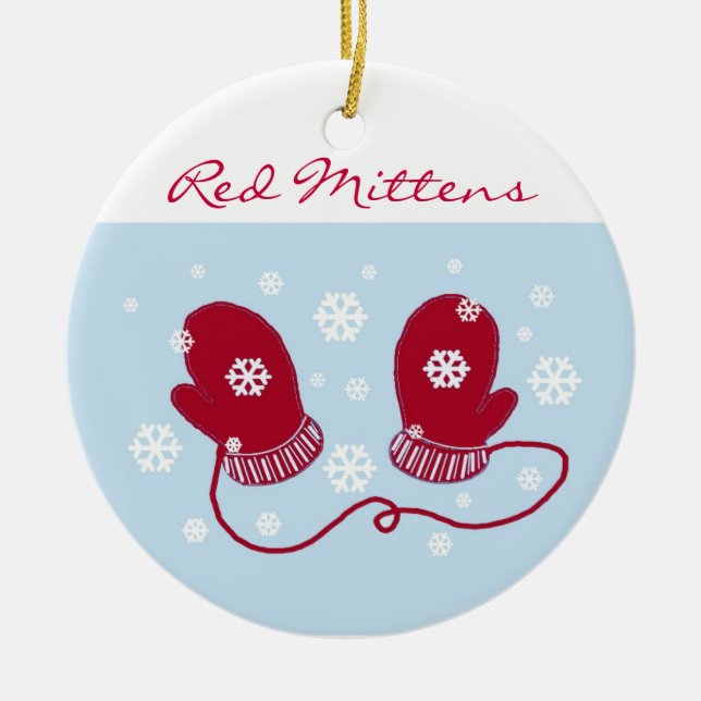 Ornement Rond En Céramique Red Holiday Mittens (Devant)