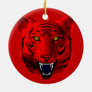 Ornement Rond En Céramique Red Tiger