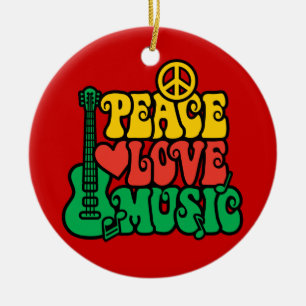 Ornement Rond En Céramique Reggae Peace Love Music