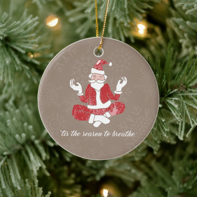 Ornement Rond En Céramique Respire le Yoga Père Noël (Arbre)