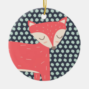 Ornement Rond En Céramique Retro Fox