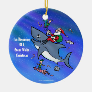 Ornement Rond En Céramique Rêver D'Un Grand Requin Blanc Drôle Noël