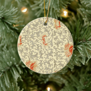 Ornement Rond En Céramique Rose Botanique Gris Vintage Floral