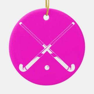 Ornement Rond En Céramique Rose de l'ornement w/Name d'hockey de champ