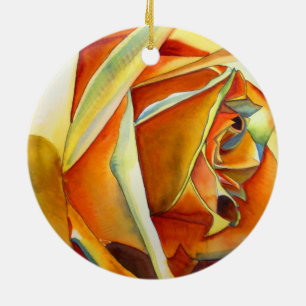 Ornement Rond En Céramique Rose jaune originale aquarelle Art