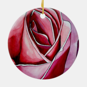 Ornement Rond En Céramique Rose Rose macro fleurs aquarelle art abstrait