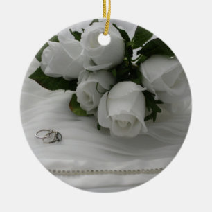 Ornement Rond En Céramique Roses blancs