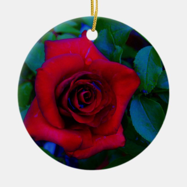 Ornement Rond En Céramique Roses rouges aux tons bleus (Devant)